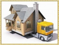 Desenho de ilustração - casinha sendo levada no caminhão guincho - peq